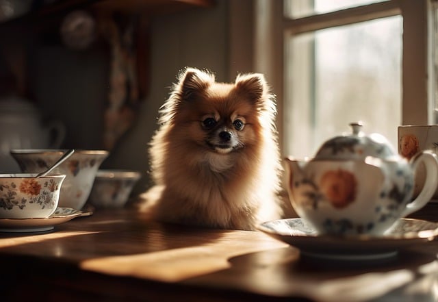teacup dog beside teacups